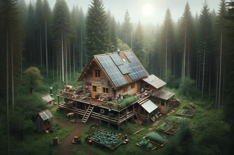 maison survivaliste dans un espace isole